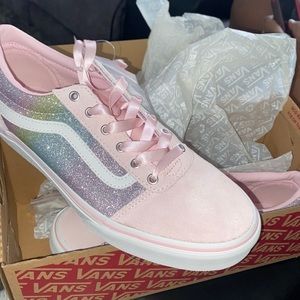 Girl size 6.0 vans sliver and pink glitter vans